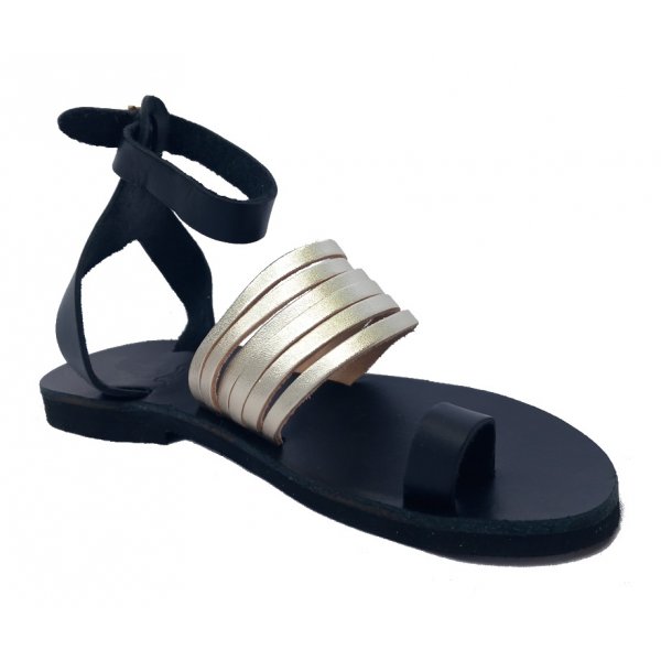 Sandale Dama Grecesti Gladiator Negre Aurii cu Deget