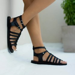 Sandale cu Talpa Joasa de Dama Negre Gladiator Greece