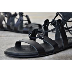 Sandale Dama Grecesti Gladiator Negre cu Siret