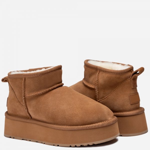 Cizme UGGuri Piele Ultra Mini Camel Chestnut Platforma