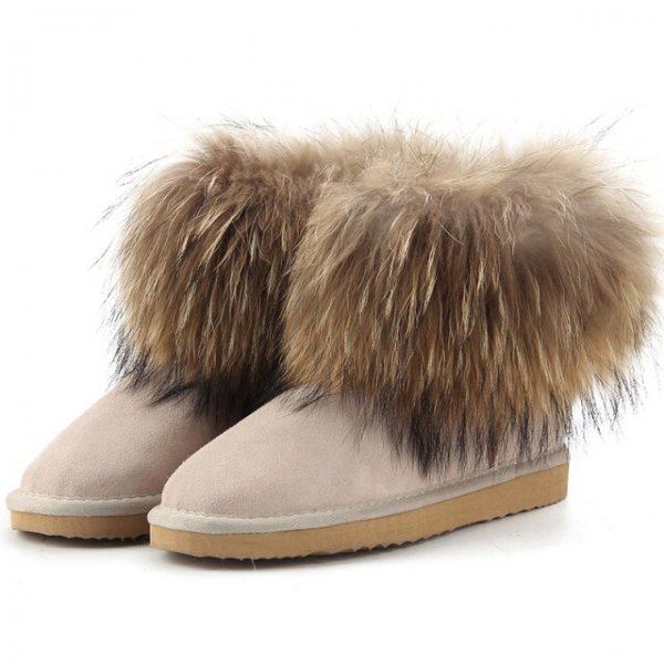 Cizme Piele Bej Mini Fox Fur