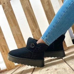 Cizme UGGuri Dama Piele Clasic Mini Negre Platforma cu Nasture 