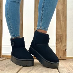 Cizme UGGuri Dama Piele Clasic Mini Negre Platforma cu Nasture 