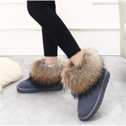 Cizme Piele Gri Fox Fur Blana Vulpe Naturala