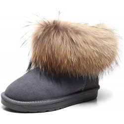 Cizme Piele Gri Fox Fur Blana Vulpe Naturala