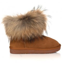 Cizme Piele Camel Mini Fox Fur