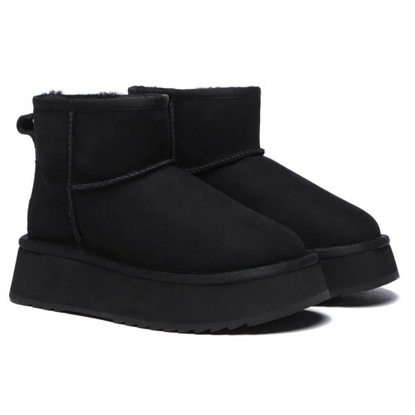 Cizme UGGuri Dama Piele Clasic Mini Negre Platforma 