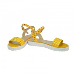 Sandale Piele Naturala cu Talpa Joasa Yellow Dots