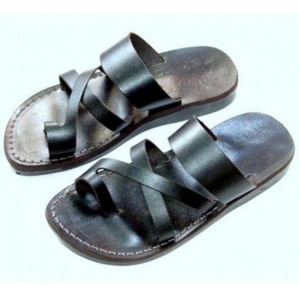 Sandale Hippie Piele Naturala cu Deget Negre