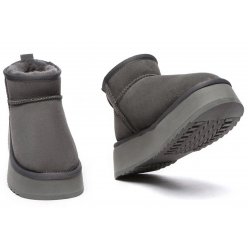 Cizme UGGuri Piele Ultra Mini Gri Platforma