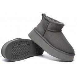 Cizme UGGuri Piele Ultra Mini Gri Platforma